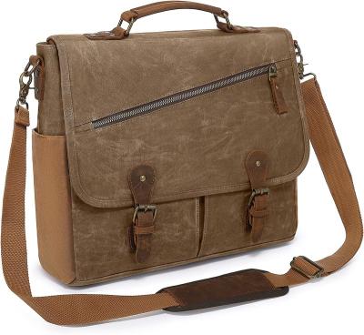 China Messenger Bag Latest Fasion Large Satchel Designer Waxed Canvas Briefcase Vintage Laptop Waterproof Leather Briefcase Laptop Shoulder Bag Men for sale