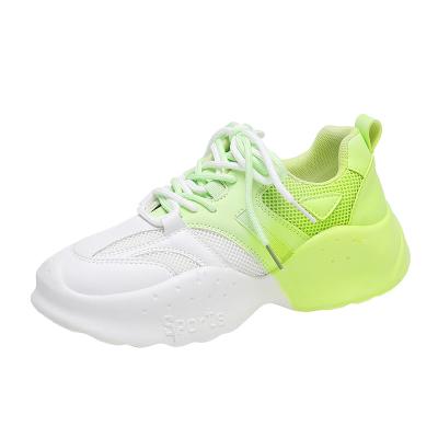 China Fashion Trend Design New Selling New Trend Brightly Colored Height Increasing Women Sneakers Fashionable Girls Mesh Upper Chunky Shoes for sale