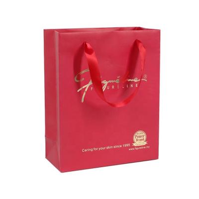 China Eco-friendly Recyclable Matt Laminated Logo Printing Carry Red Rope Paper Shopping Bag for sale