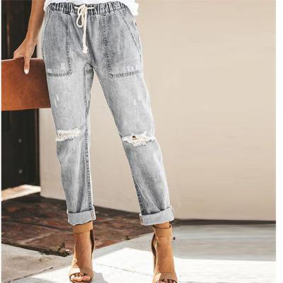 China 2021 Wholesale Breathable Women's Fashion New Ripped Casual Loose Jeans Women's Pants for sale