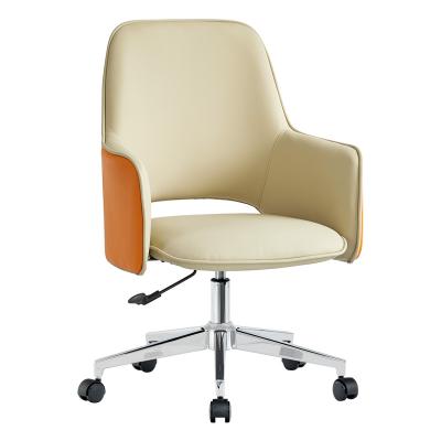 China Adjustable (height) Latest New Orange Leather Reception Meeting Room Office Chair With Wheels for sale