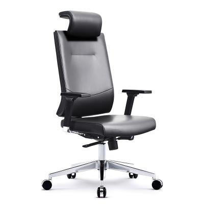 China Adjustable (height) genuine leather office chair metal leg revolving writing chair for home office furniture for sale