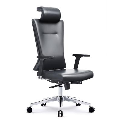 China Adjustable (height) Office Leather Executive Chair for Sale High Back Black Office Chair with Aluminum base for sale