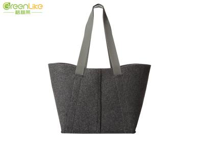 China Large 100% Felt Polyester Tote Bags Dark Grey With PP Webbing Long Handles for sale