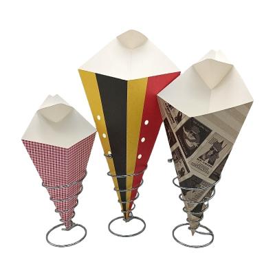 China Recyclable Disposable Food Wrapping Paper Cone Holder Paper Fry Cone With Sauce for sale