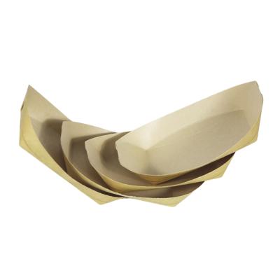 China Oil And Waterproof Paper Tray Boat Shape Kraft Paper Snack Box Container For Food for sale