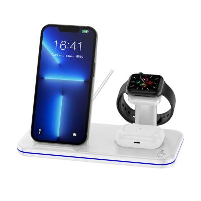 China 15w fast charging customized led logo three on one i phone 13 smart watch 3in1 15w wireless charger premium for samsung for sale