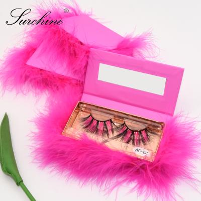 China Private label hot colorful fluffy mink color eyelashes full supper lashes natural soft eyelash dropshipping with luxury furry pink custom packaging for sale