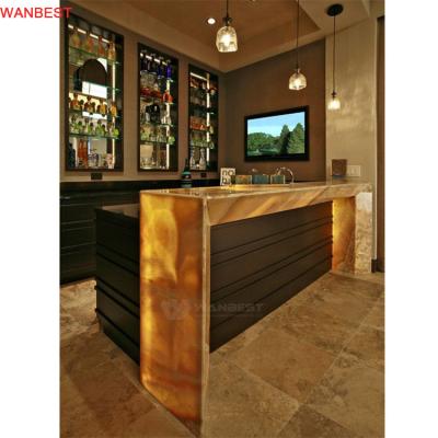 China Customized Size Modern Illuminated Luxury Acrylic Marble Commercial Led Indoor Restaurant Bar Counter for sale