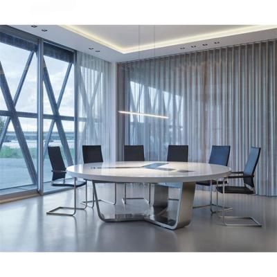 China (Height) Simple Design Adjustable Round Shape Meeting Room Meeting White Acrylic Marble Stone Conference Table for sale