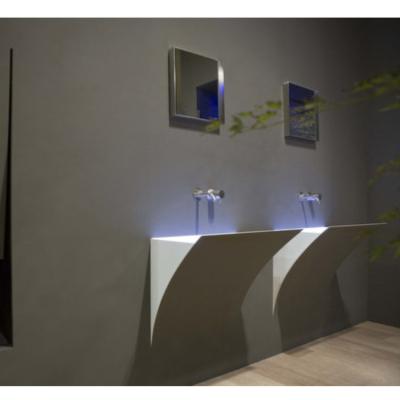 China Seamless Common Indoor Bathroom Wall Mounted Bathroom Sinks Design Leaf Shape Luxury Back Wash Basin With LED Light for sale