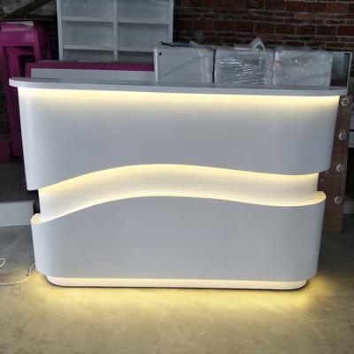 China (Size)Adjustable Unique Design LED Beauty Salon Corian Light Outdoor Solid Stone Airport Reception Counter for sale