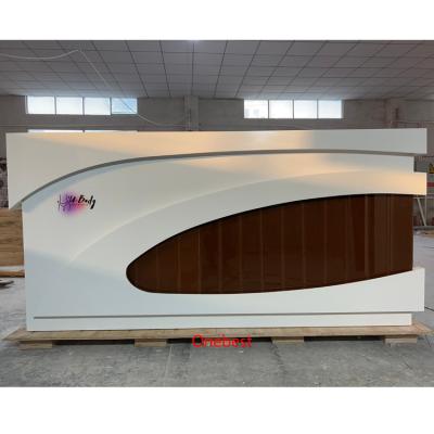 China (Size)Adjustable RGB Illuminated LED Modern Design Remote Control Front Service Reception Desk Acrylic Marble Table for sale