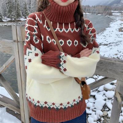 China High Quality Anti-wrinkle Fashion Turtle Neck Christmas Sweaters Long Sleeve Knitted Sweater For Women Ladies Girls for sale