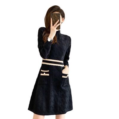 China Fashion Design Anti-Static OEM ODM Branded Elegant Midi Woman Lady Long Sleeves Sweater Dress With Pockets for sale