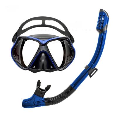 China Tempered glass lens; Silicone Strap Sea-View Soft Head Panoramic Wide Mouth Mask Breathable Adjustable Buckle Mask And Dive Mask Free Diving Snorkeling Set for sale