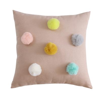 China New INS Anti-bacteria Button Wool Ball Button Solid Color Flannel Pillow Office Simple Velvet Throw Pillow Home Sofa Blanket for sale