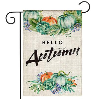 China Promotional Activities New Christmas Thanksgiving White Garden Flag Pumpkin Pattern Double-Sided Printing Can Be Customized for sale