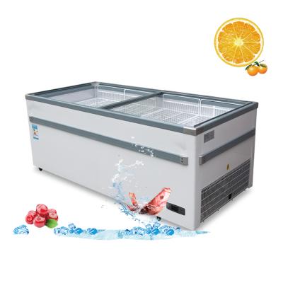 China Single-temperature Commercial Supermarket Food Showcase Refrigerator Curved Fish Flesh Glass Open Deli Show Fridge for sale