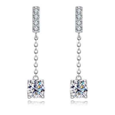 China Vintage Punk 4 Claw Artificial Diamond Bling Moissanite Dangle Jewelry 925 Sterling Silver Wedding Long Halo Macrame Earrings For Women for sale