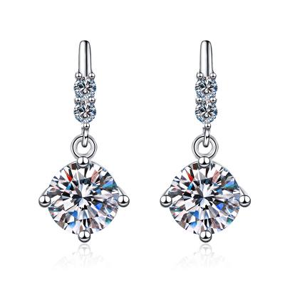 China Vintage Luxury Artificial Diamond Moissanite 1CT Long Drop Formal Earrings For Women 925 Sterling Silver Engagement Handmade Jewelry for sale