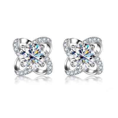 China Minimal Modern Vintage 925 Sterling Silver Chic Zircon Flower Moissanite Studs Clover Earrings 18K Gold Plated Jewelry For Women for sale