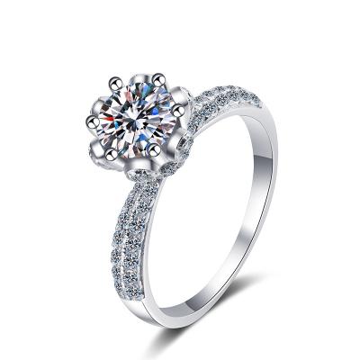 China Beautiful 925 Sterling 1 Carat VVS Moissanite Gemstone Snowflake Platinum Silver Plated Ring With Adjustable Size For Women for sale