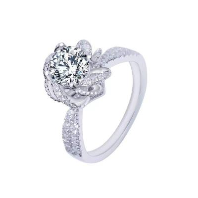 China CLASSIC Fashion Jewelry Moissanite Sterling Silver 925 Statement Engagement Pave Ring Custom CZ Wedding Gemstone Rose Rings Women for sale