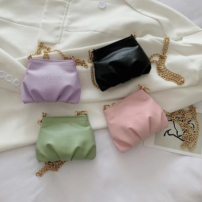 China Others Cute Small Cross - Body Clips Solid Color PU Ruched Mini Bags For Women Girls Leather Chain for sale