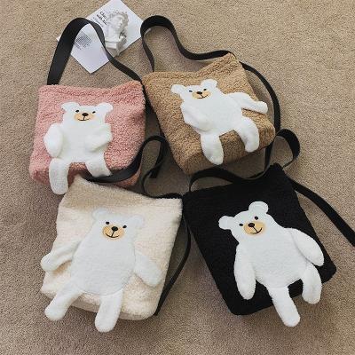 China Lady 2021 Fashion Sherpa Bear Printing Plush Shoulder Bag Sling Bags Large Capacity Casual Tote Bag for sale