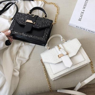 China Fashion New Design PU Flap Purse Plain Color Leather Chain Cross - Body Bag Bling Handbags For Women 2020 for sale