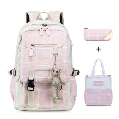 China Single Plaid Canvas Large Capacity Bagpack Shoulder Bag Women Teenager Travel Briefcase 3 in 1 Student Backpacks for sale