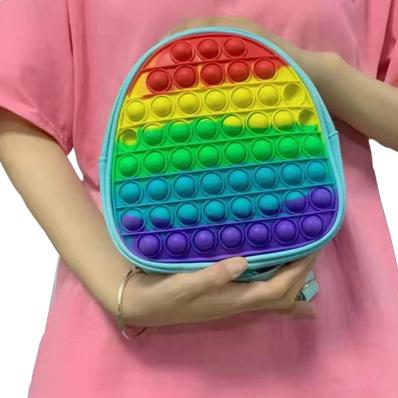 China 2021 Bubble Push Rainbow Schoolbag Waterproof Hot Simple Silicone Relaxing Busy Person Sensory Backpack Shoulder Bags for sale