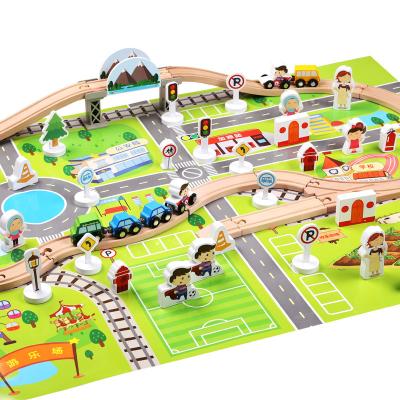 China Eco-friendly Material Wooden Simulate City Train Track Control Building Block Toy Christmas Gift For Kids for sale