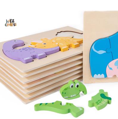 China Eco-friendly Wooden Animal Jigsaw Children's Educational Wooden Stereoscopic Puzzle Animal Dinosaur for sale