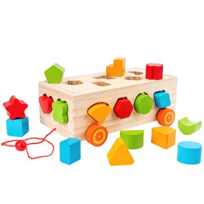 China Various Styles Montessori Baby Toys Wooden Box Building Blocks Shape Digital Matching Toys Shape Short Cube for sale