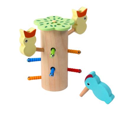 China 2-7 Years Old Children Educational Toys Woodpecker Montessori Insect Table Game Toy Worm Catching Game for sale