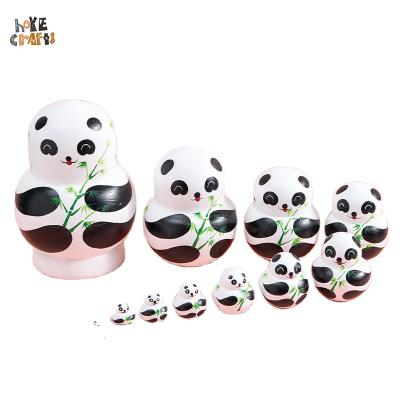 China Cartoon Toy New Customized Wooden Nesting Dolls Chinese Style Cute Design Opens Kids Panda Wooden Matryoshka for sale