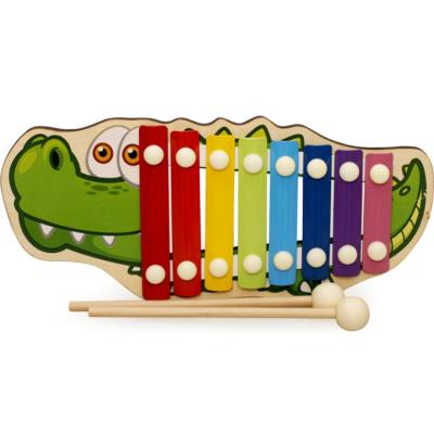 China Direct wholesale cartoon animal musical instrument toy crocodile xylophone piano toy factory eco-friendly wooden knocking toy for sale