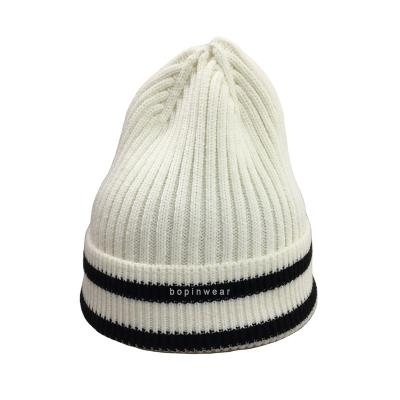 China COMMON Logo 100% Custom Acrylic Knit Striped Beanie Winter Hat for sale