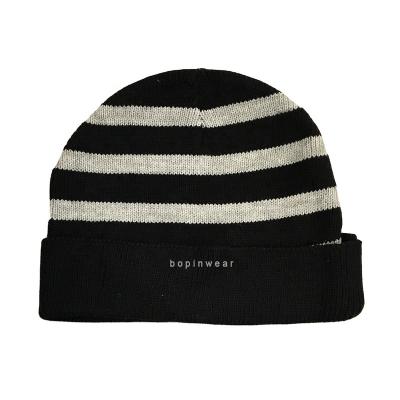 China COMMON Basic Mens Knitting Beanie Custom Knitted Acrylic Cuff Cheap Striped Jacquard Beanie Hat for sale