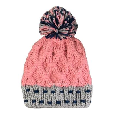 China Custom Fashion COMMON Beanie Hat For Winter from Lady pink Girl Warm Knit Beanie Multi Color Yarns Pom for sale