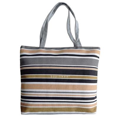 China Eco-friendly Waterproof Printed Stripe Canvas Tote Bag Cotton Tote Bag Gift Handbag Beach Custom Shopping Tote Bag for sale