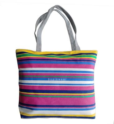 China Eco Friendly Eco - Friendly Custom Design Printed Striped Canvas Tote Cotton Polyester Shopping Bags for sale