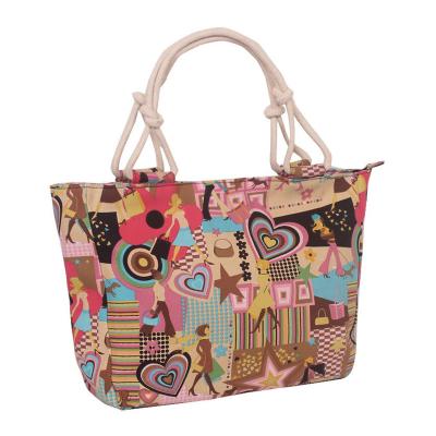 China Eco-friendly Custom Full Print Canvas Beach Tote Bags Women Handbags With Cotton Rope Handles for sale