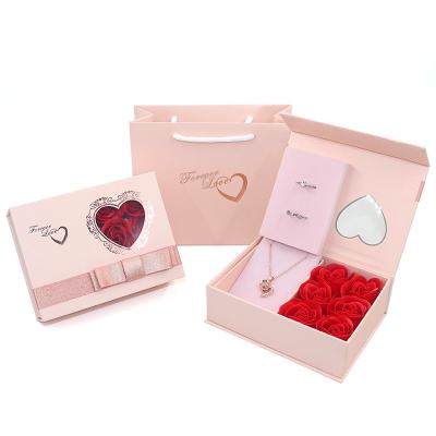 China Ornament Packaging Box Custom Logo Cardboard Valentine's Day Gift Flower Box Display Rose Magnetic Jewelry Box With PVC Window for sale