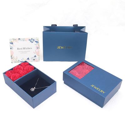 China Ornament Packaging Box Fashion Packaging Paper Gift Box 6 Rose Flowers Necklace Ring Earring Jewelry Storage Box for sale