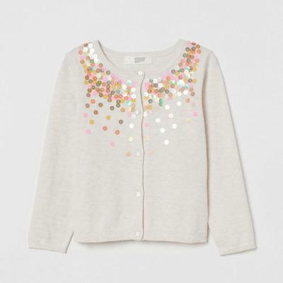 China Custom Cardigan Girls Color Sequin Embroidered Straight Knitted Sweater Cotton Cardigan for sale