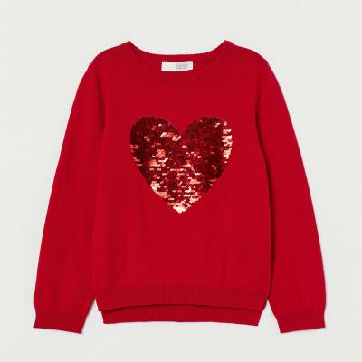 China Sweater OEM Kids Autumn Sweater Love Heart Shape Sequin Embroidery Girls Long Sleeve Sweater Knitwear for sale