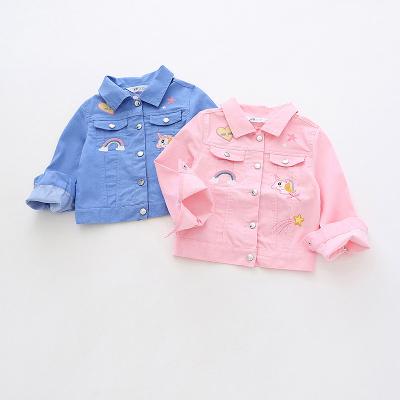 China Wholesale JULU children's jacket and denim jacket autumn long sleeves coat children's applique embroidered girls lattice twill jacket for sale